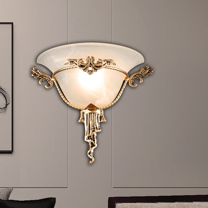 Skørter | Colony Woven Wall Lamp Metal 1 Bulb Wall Mounted Lighting Fixture in Copper/Brass with Flared Milk Glass Shade