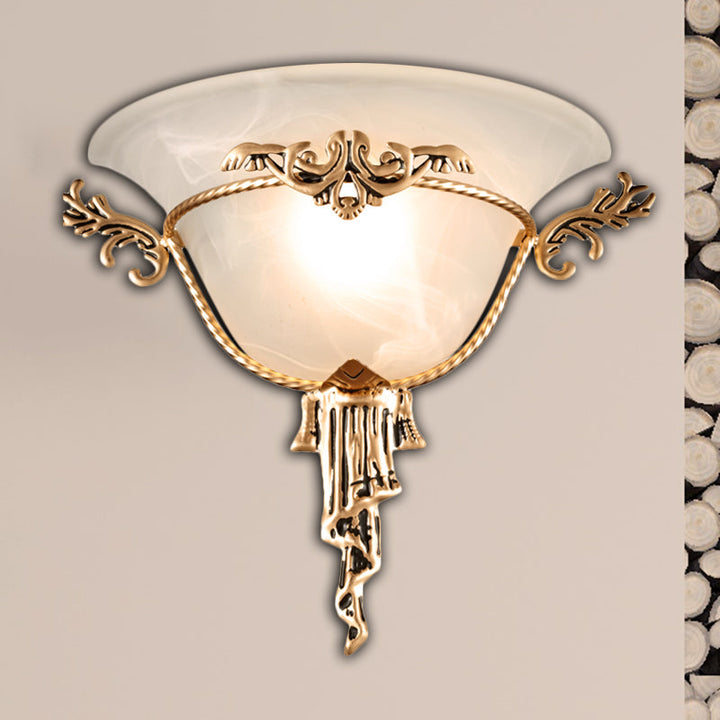Skørter | Colony Woven Wall Lamp Metal 1 Bulb Wall Mounted Lighting Fixture in Copper/Brass with Flared Milk Glass Shade