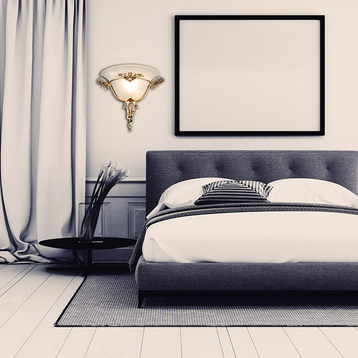 Skørter | Colony Woven Wall Lamp Metal 1 Bulb Wall Mounted Lighting Fixture in Copper/Brass with Flared Milk Glass Shade