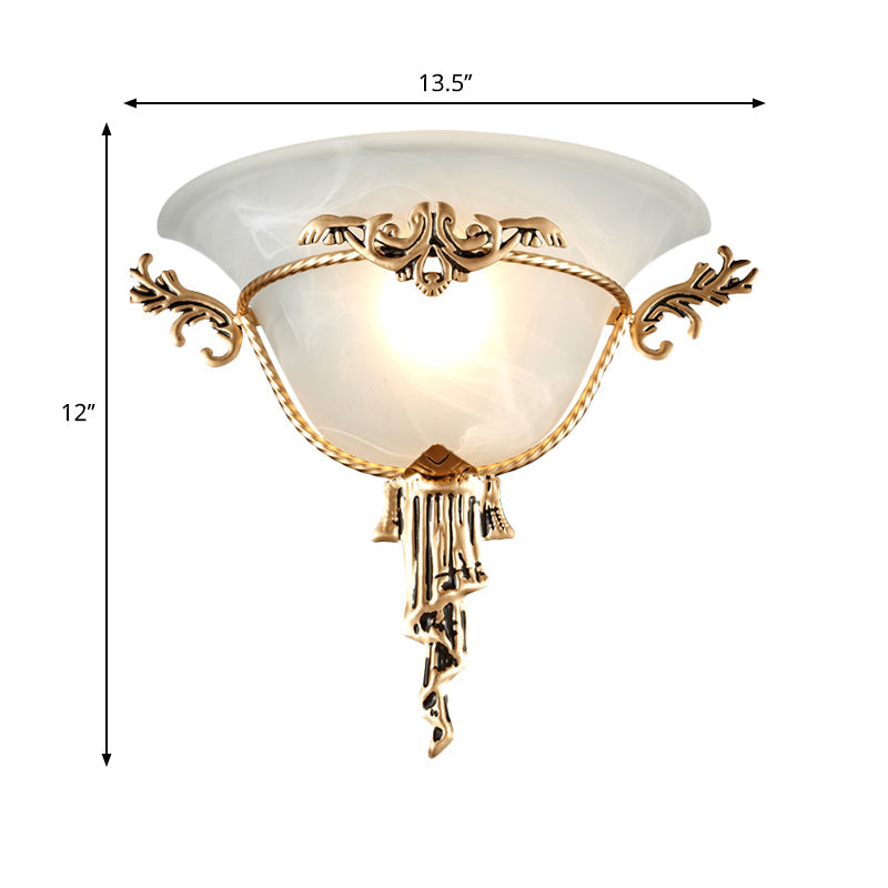 Skørter | Colony Woven Wall Lamp Metal 1 Bulb Wall Mounted Lighting Fixture in Copper/Brass with Flared Milk Glass Shade