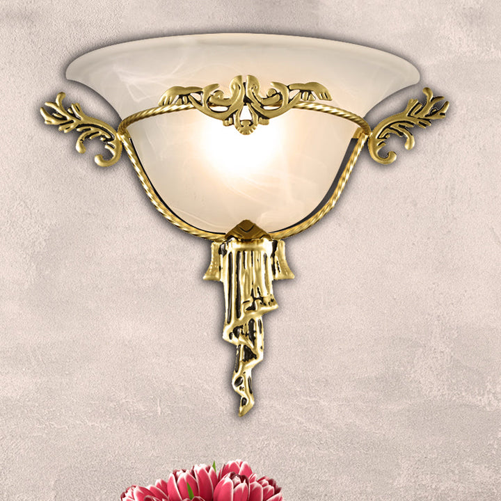 Skørter | Colony Woven Wall Lamp Metal 1 Bulb Wall Mounted Lighting Fixture in Copper/Brass with Flared Milk Glass Shade