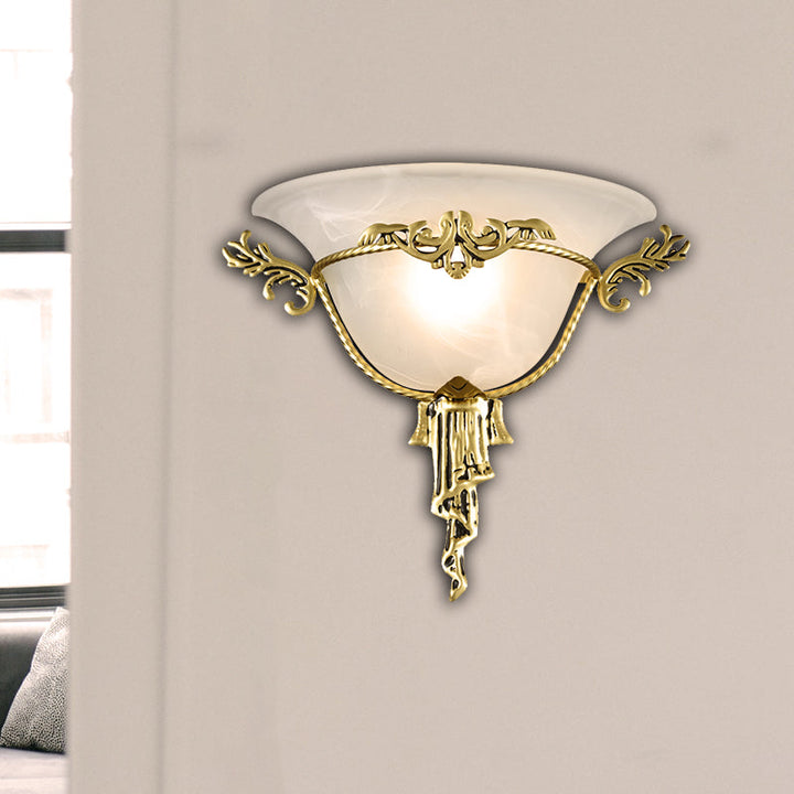 Skørter | Colony Woven Wall Lamp Metal 1 Bulb Wall Mounted Lighting Fixture in Copper/Brass with Flared Milk Glass Shade