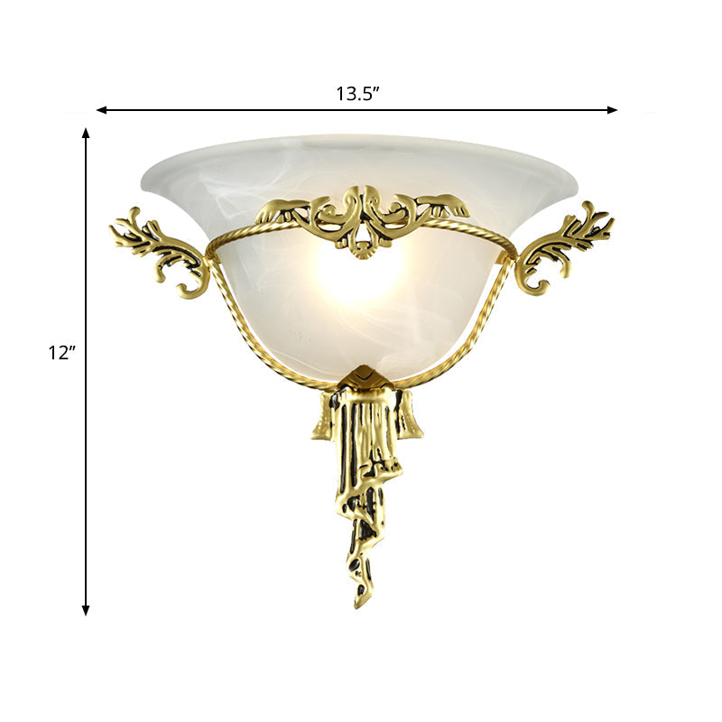 Skørter | Colony Woven Wall Lamp Metal 1 Bulb Wall Mounted Lighting Fixture in Copper/Brass with Flared Milk Glass Shade