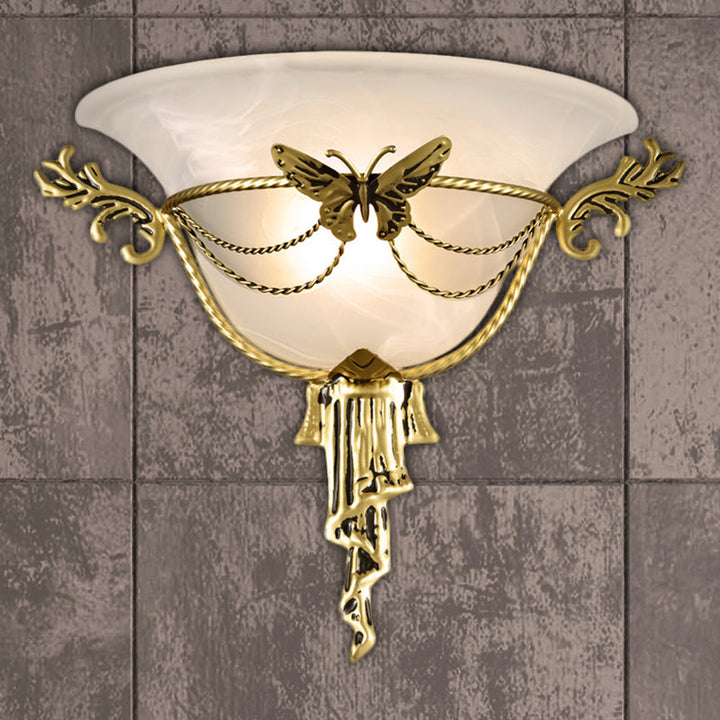Skørter | Trumpet Flare Wall Lamp Colonization Milk Glass 1 Lamp Wall Mounted Lamp with Brass Metal Butterfly Deco