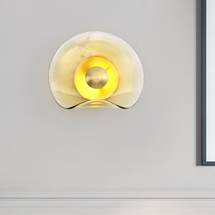 Skørter | Round Gold Glass Wall Lamp Colonial 1 Head Flush Mount Wall Light for Living Room