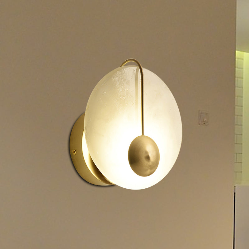 Skørter | 7"/10" Width Round Wall Lamp Colonial Style Acrylic Opal Frosted 1 Head Wall Light Fixture with Golden Curve
