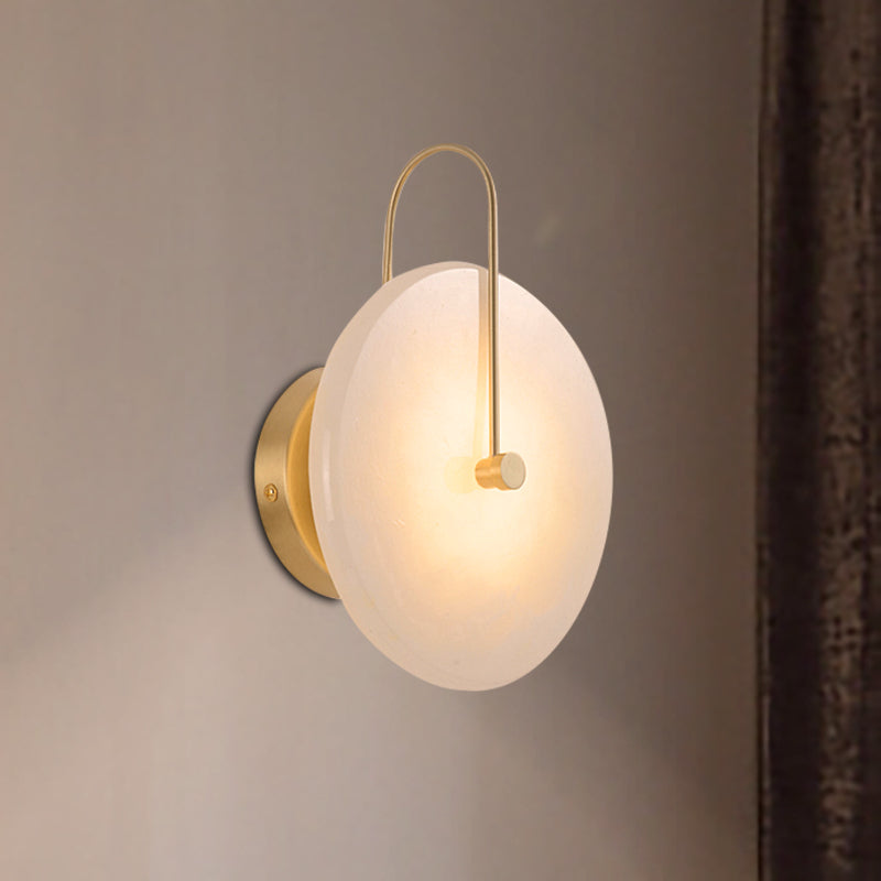 Skørter | 7"/10" Width Round Wall Lamp Colonial Style Acrylic Opal Frosted 1 Head Wall Light Fixture with Golden Curve
