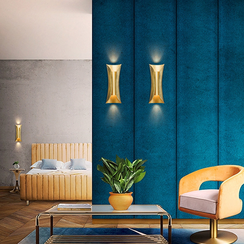 Skørter | 13"/21"/30" H 2 Heads Wall Light Sconce Simplicity Shaped Metal Wall Mount Lamp, Brass/Gold/Natural Wood Finish