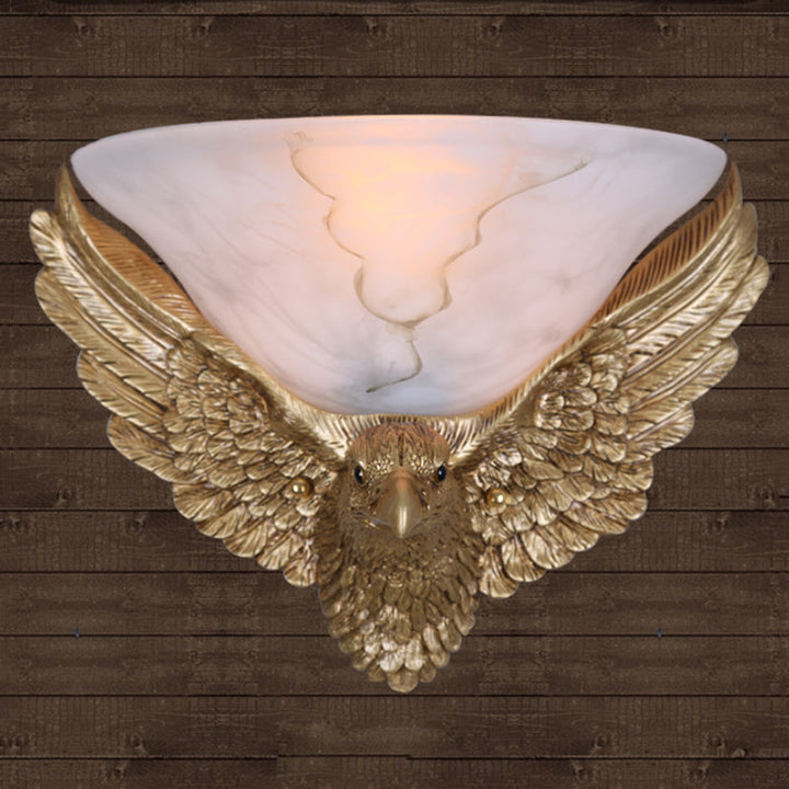 Skørter | 1-Light Eagle Wall Lamp Antique Gold Finish Resin and Plaster Surface Mount Wall Lamp
