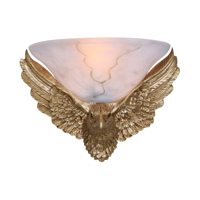 Skørter | 1-Light Eagle Wall Lamp Antique Gold Finish Resin and Plaster Surface Mount Wall Lamp