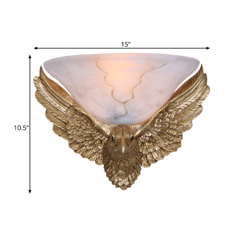 Skørter | 1-Light Eagle Wall Lamp Antique Gold Finish Resin and Plaster Surface Mount Wall Lamp