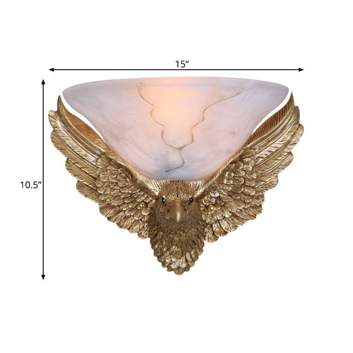 Skørter | 1-Light Eagle Wall Lamp Antique Gold Finish Resin and Plaster Surface Mount Wall Lamp