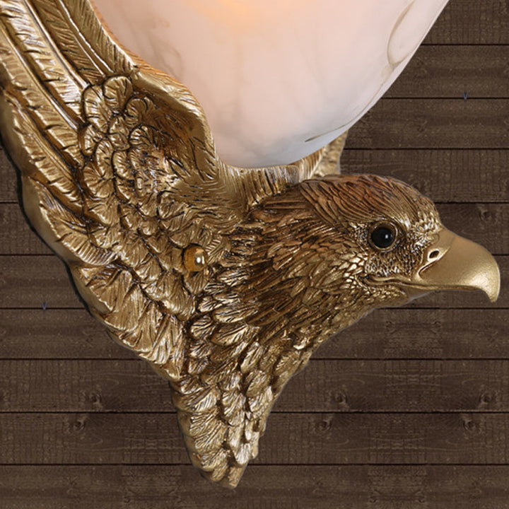Skørter | 1-Light Eagle Wall Lamp Antique Gold Finish Resin and Plaster Surface Mount Wall Lamp