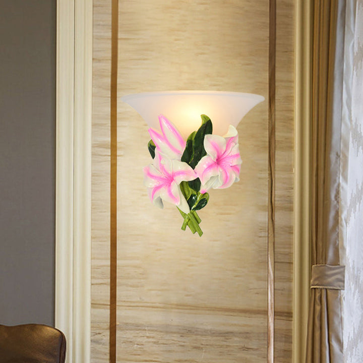 Skørter | 1 Light Har Wall Lamp Modern Stylish Exquisite Pink Floral Flush Mount Wall Lamp