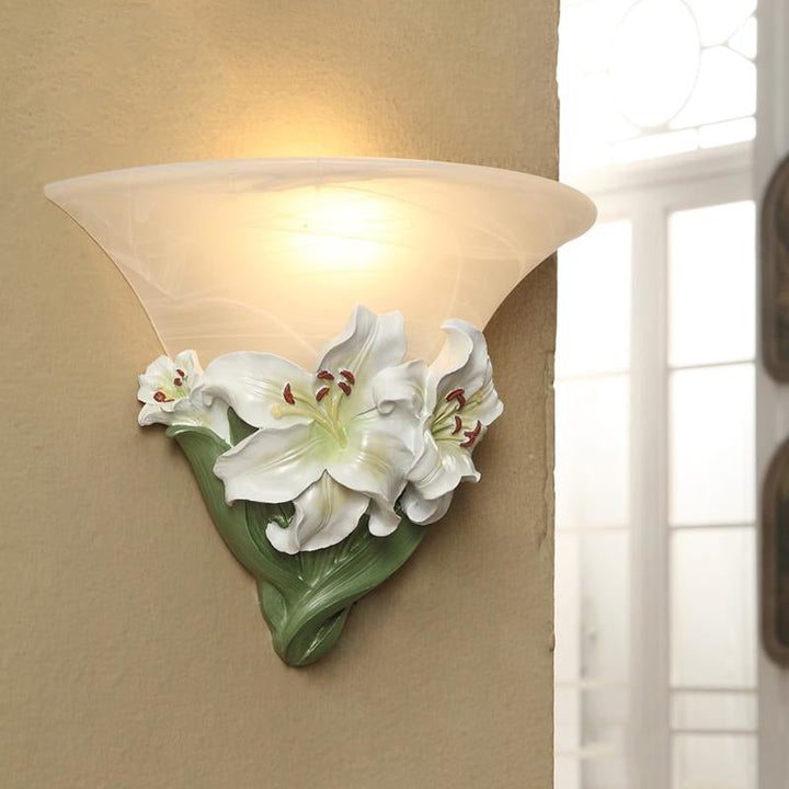 Skørter | White/Pink Lily Wall Lamp Contemporary Resin 1 Head Wall Lighting Ideas with Frosted Glass Lampshade
