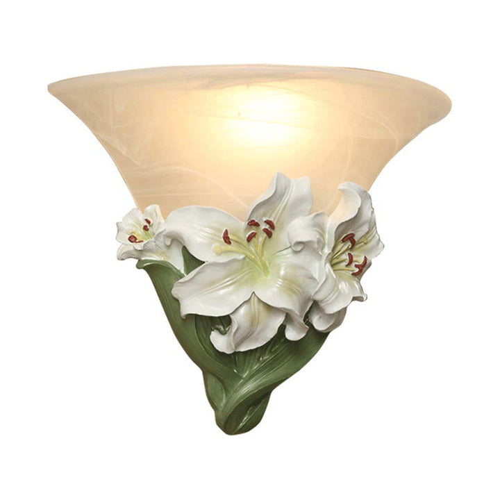 Skørter | White/Pink Lily Wall Lamp Contemporary Resin 1 Head Wall Lighting Ideas with Frosted Glass Lampshade