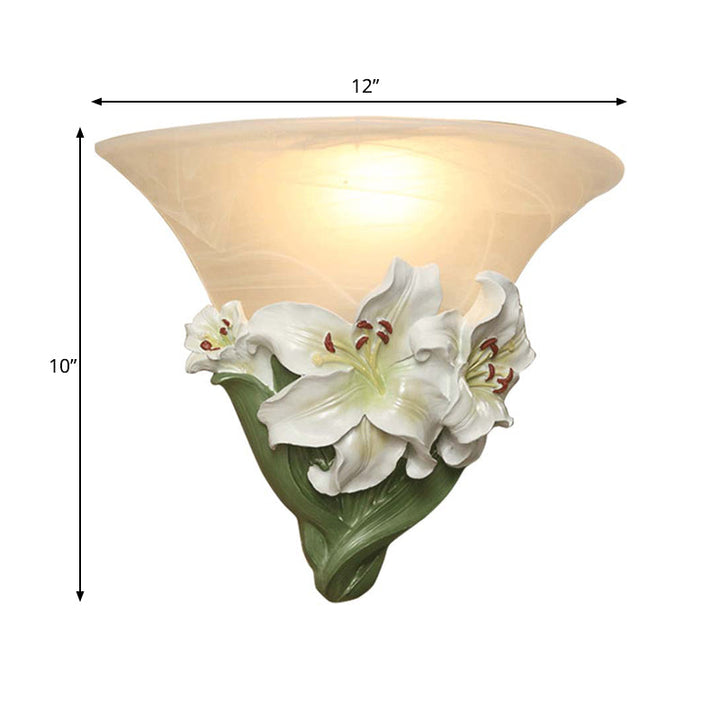 Skørter | White/Pink Lily Wall Lamp Contemporary Resin 1 Head Wall Lighting Ideas with Frosted Glass Lampshade