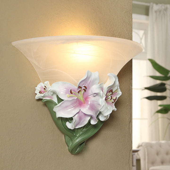 Skørter | White/Pink Lily Wall Lamp Contemporary Resin 1 Head Wall Lighting Ideas with Frosted Glass Lampshade