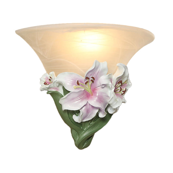 Skørter | White/Pink Lily Wall Lamp Contemporary Resin 1 Head Wall Lighting Ideas with Frosted Glass Lampshade