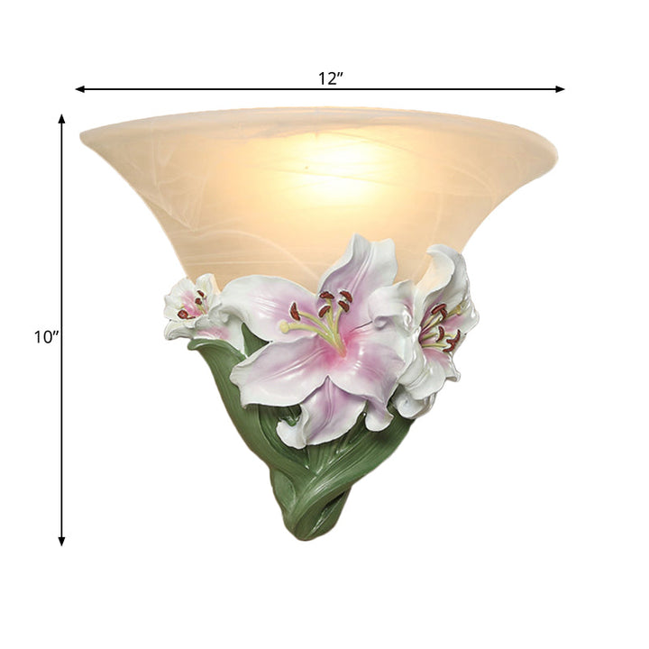 Skørter | White/Pink Lily Wall Lamp Contemporary Resin 1 Head Wall Lighting Ideas with Frosted Glass Lampshade