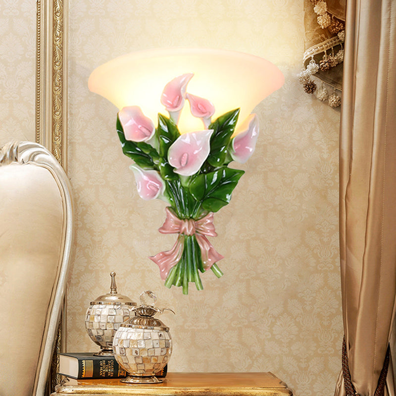 Skørter | Resin Bouquet Flush Mount Modern 1 Light Wall Lamp Sconces in Black/Green with Opal Frosted Glass