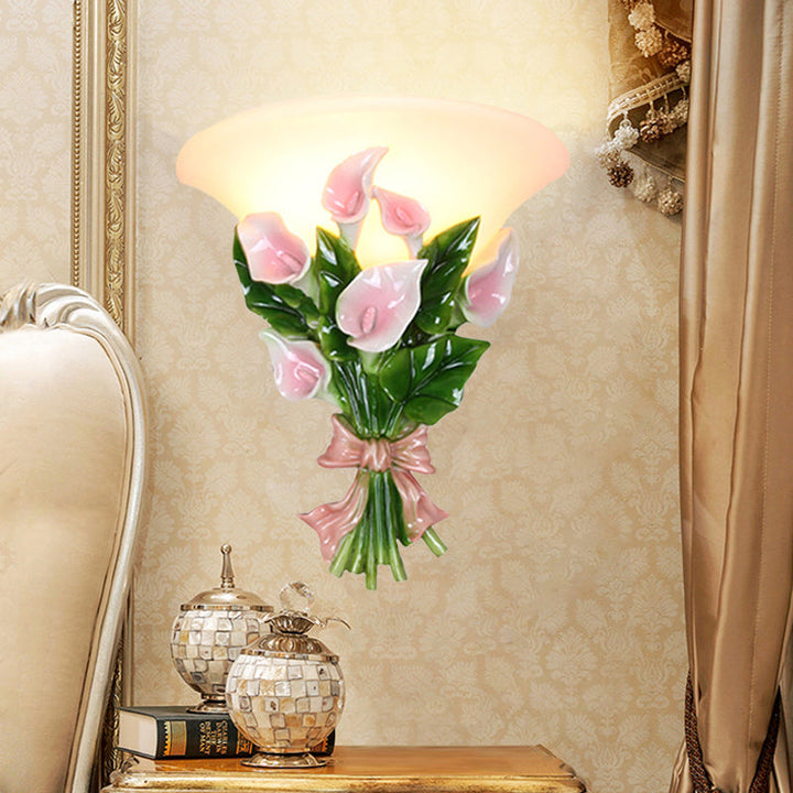 Skørter | Resin Bouquet Flush Mount Modern 1 Light Wall Lamp Sconces in Black/Green with Opal Frosted Glass