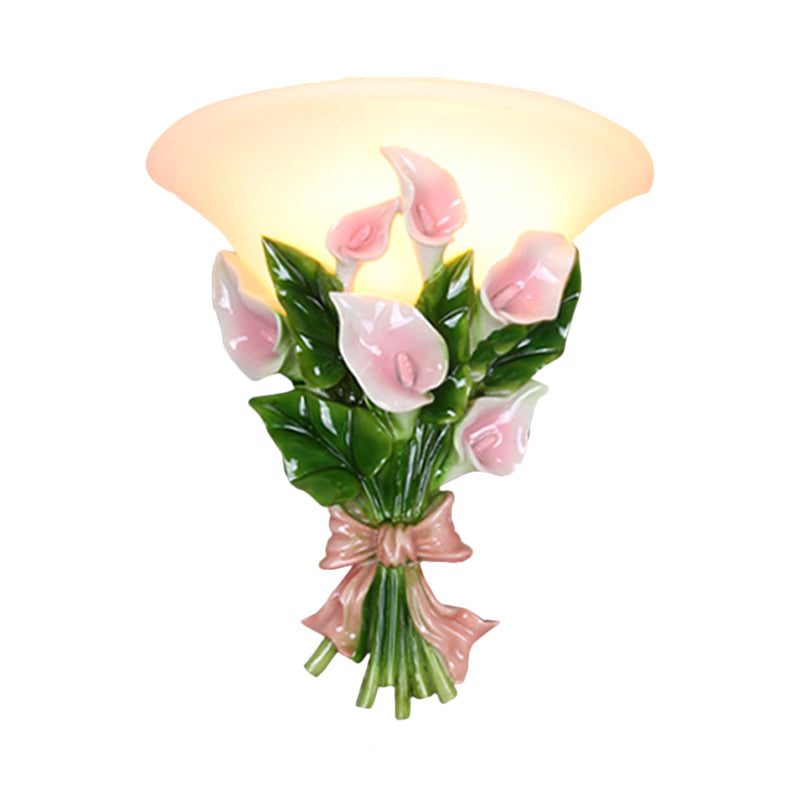 Skørter | Resin Bouquet Flush Mount Modern 1 Light Wall Lamp Sconces in Black/Green with Opal Frosted Glass