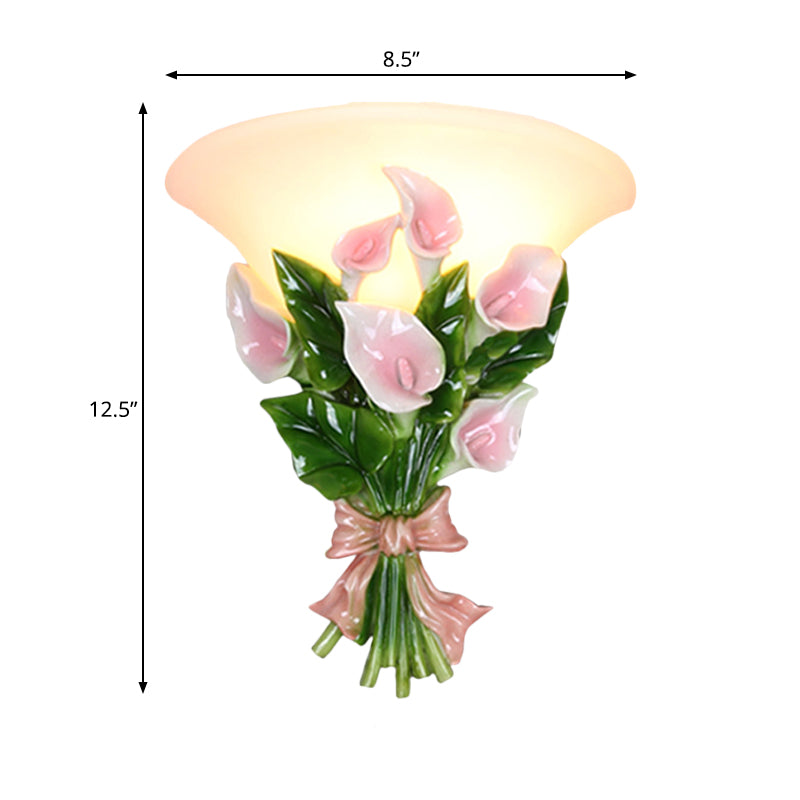 Skørter | Resin Bouquet Flush Mount Modern 1 Light Wall Lamp Sconces in Black/Green with Opal Frosted Glass