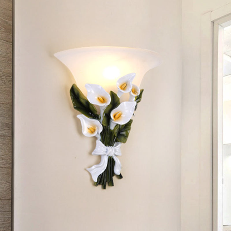 Skørter | Resin Bouquet Flush Mount Modern 1 Light Wall Lamp Sconces in Black/Green with Opal Frosted Glass