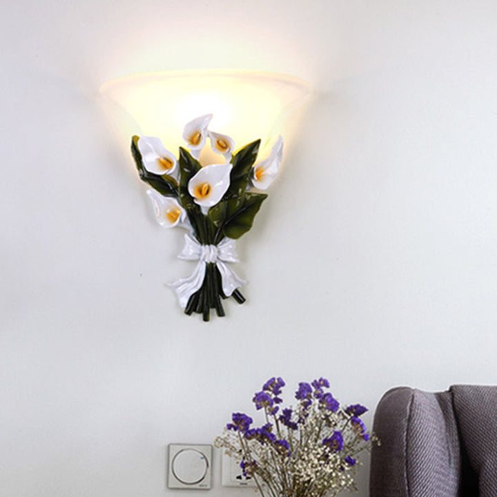 Skørter | Resin Bouquet Flush Mount Modern 1 Light Wall Lamp Sconces in Black/Green with Opal Frosted Glass
