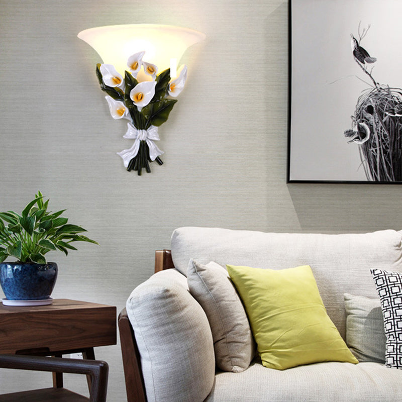Skørter | Resin Bouquet Flush Mount Modern 1 Light Wall Lamp Sconces in Black/Green with Opal Frosted Glass