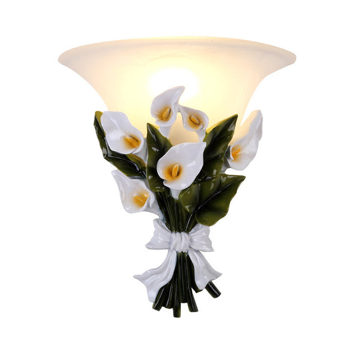 Skørter | Resin Bouquet Flush Mount Modern 1 Light Wall Lamp Sconces in Black/Green with Opal Frosted Glass