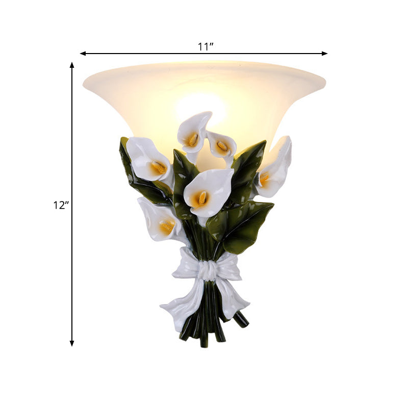 Skørter | Resin Bouquet Flush Mount Modern 1 Light Wall Lamp Sconces in Black/Green with Opal Frosted Glass