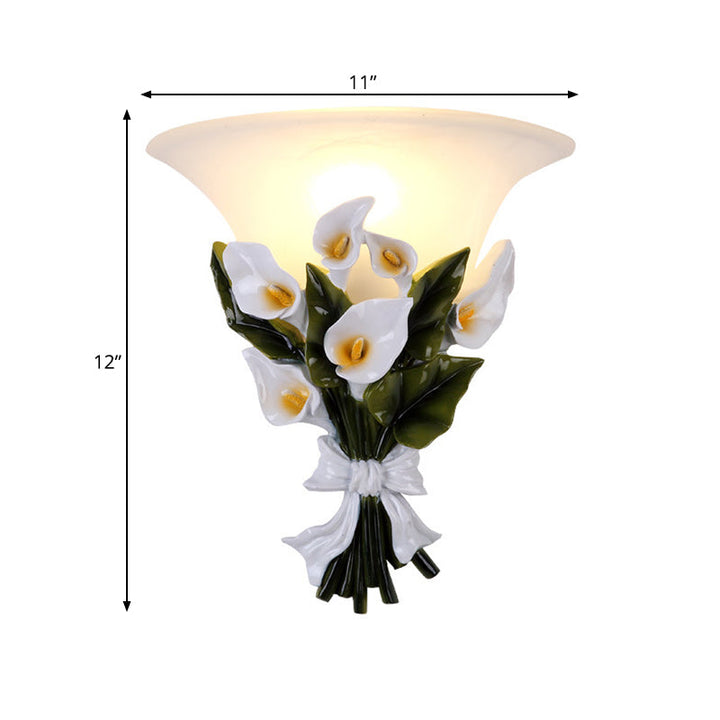 Skørter | Resin Bouquet Flush Mount Modern 1 Light Wall Lamp Sconces in Black/Green with Opal Frosted Glass