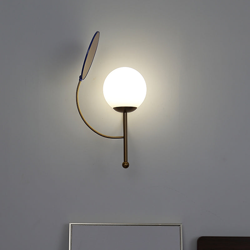 Lisslune | Gold/Black Global Wall Light Retro 1 Light Matt White Glass Wall Light with Reflector