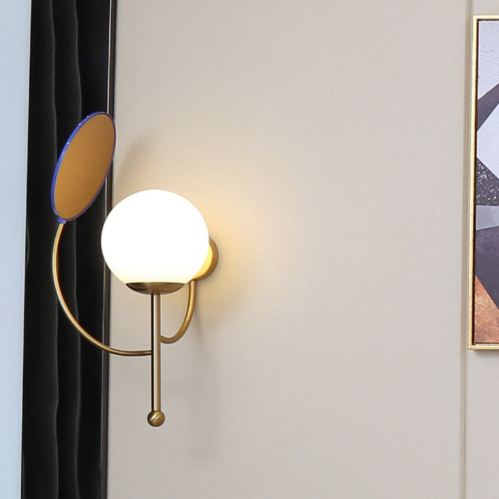 Lisslune | Gold/Black Global Wall Light Retro 1 Light Matt White Glass Wall Light with Reflector