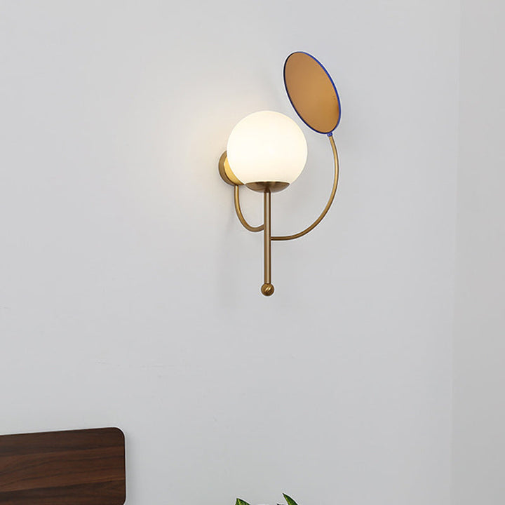 Lisslune | Gold/Black Global Wall Light Retro 1 Light Matt White Glass Wall Light with Reflector
