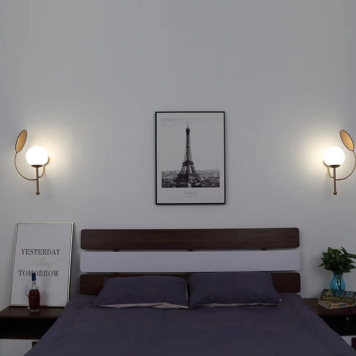 Lisslune | Gold/Black Global Wall Light Retro 1 Light Matt White Glass Wall Light with Reflector