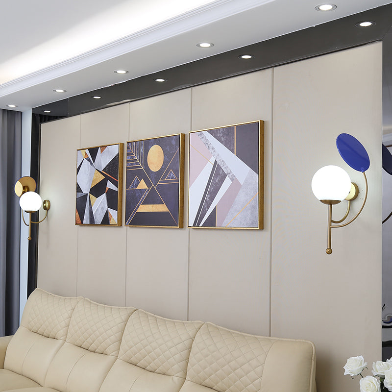 Lisslune | Gold/Black Global Wall Light Retro 1 Light Matt White Glass Wall Light with Reflector
