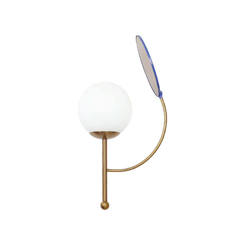 Lisslune | Gold/Black Global Wall Light Retro 1 Light Matt White Glass Wall Light with Reflector