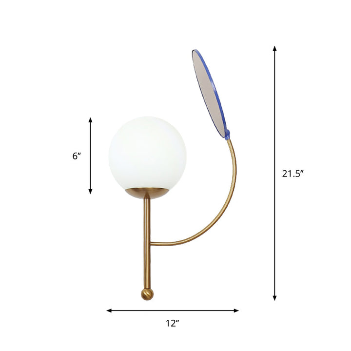Lisslune | Gold/Black Global Wall Light Retro 1 Light Matt White Glass Wall Light with Reflector