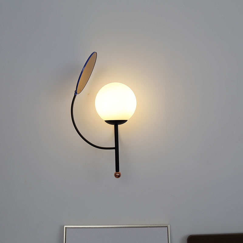 Lisslune | Gold/Black Global Wall Light Retro 1 Light Matt White Glass Wall Light with Reflector