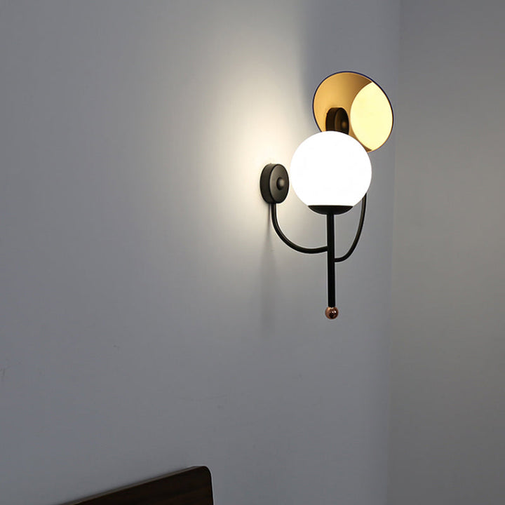 Lisslune | Gold/Black Global Wall Light Retro 1 Light Matt White Glass Wall Light with Reflector