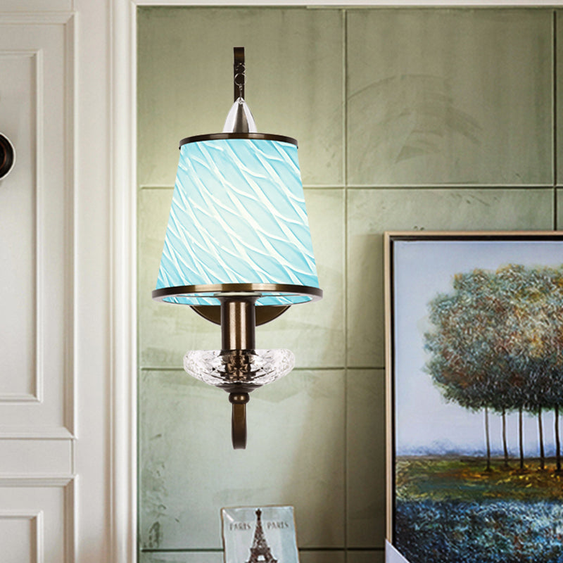 Skørter | 1 Head Wall Light with Cone Shade Beige/Blue-Turquoise/Green Glass Contemporary Style Hallway Wall Light