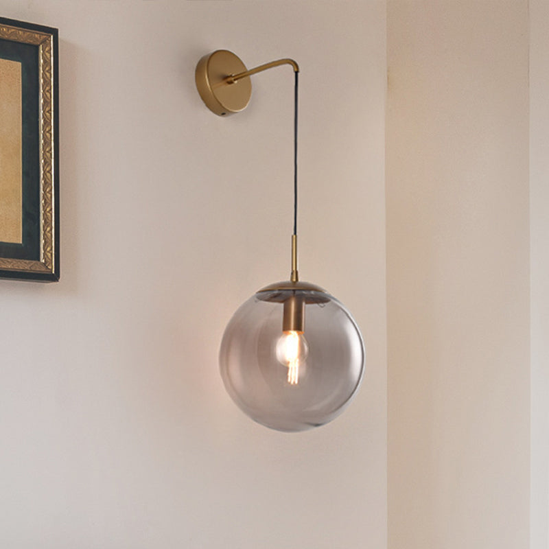 Lisslune | Clear/Smoke Gray Glass Ball Wall Sconce Retro 1 Light Wall Mount Lamp with Long Gold/Black Arm