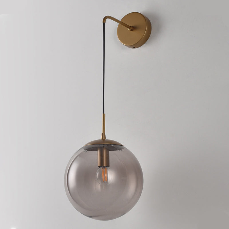 Lisslune | Clear/Smoke Gray Glass Ball Wall Sconce Retro 1 Light Wall Mount Lamp with Long Gold/Black Arm