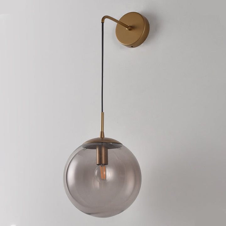 Lisslune | Clear/Smoke Gray Glass Ball Wall Sconce Retro 1 Light Wall Mount Lamp with Long Gold/Black Arm