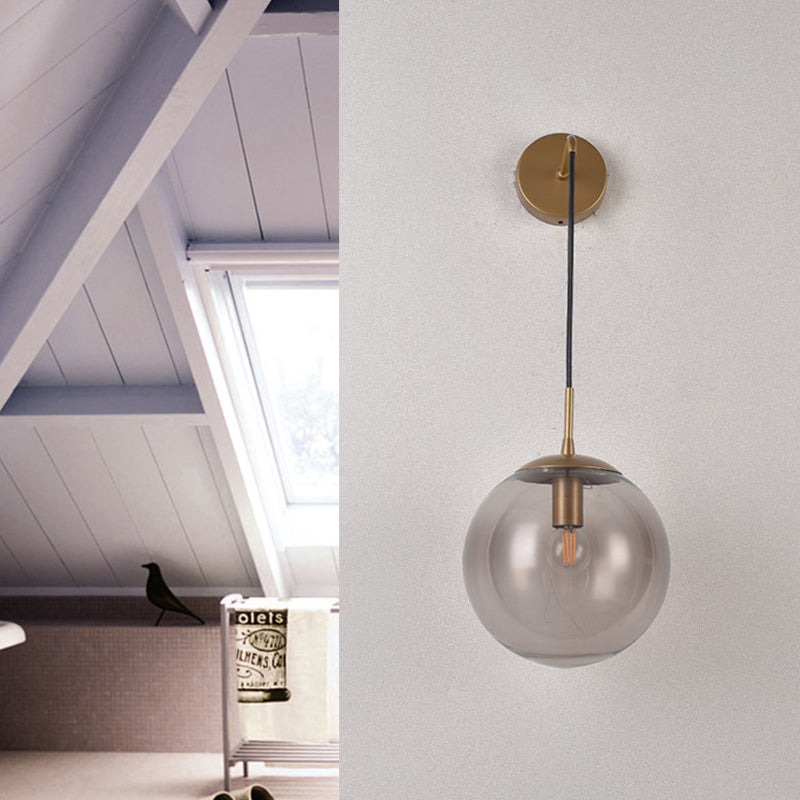 Lisslune | Clear/Smoke Gray Glass Ball Wall Sconce Retro 1 Light Wall Mount Lamp with Long Gold/Black Arm