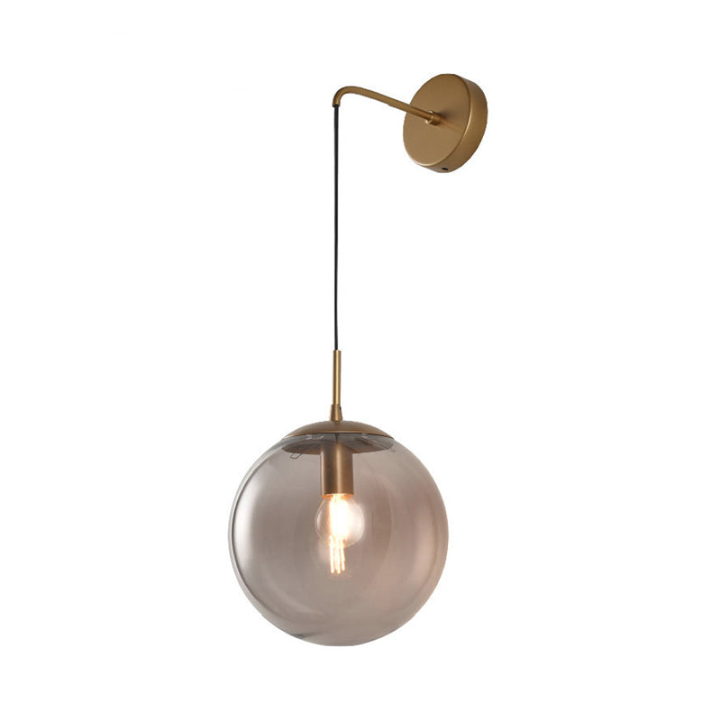 Lisslune | Clear/Smoke Gray Glass Ball Wall Sconce Retro 1 Light Wall Mount Lamp with Long Gold/Black Arm