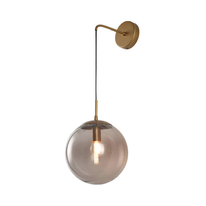 Lisslune | Clear/Smoke Gray Glass Ball Wall Sconce Retro 1 Light Wall Mount Lamp with Long Gold/Black Arm